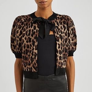 Alice + Olivia Leopard Print Cardigan - Black and Brown